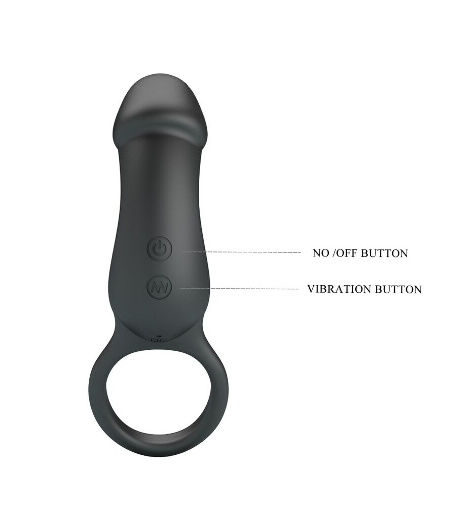 PRETTY LOVE - TRAE ANILLO VIBRADOR CON ESTIMULADOR NEGRO