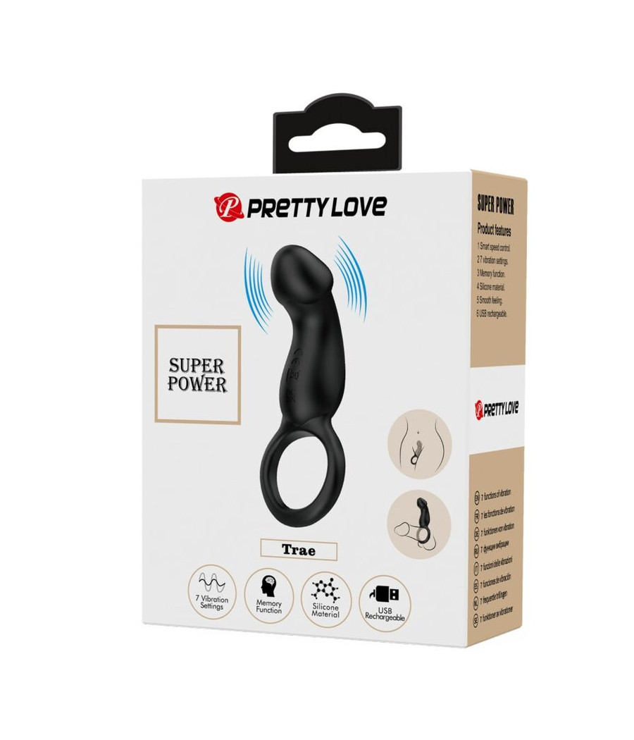 PRETTY LOVE - TRAE ANILLO VIBRADOR CON ESTIMULADOR NEGRO