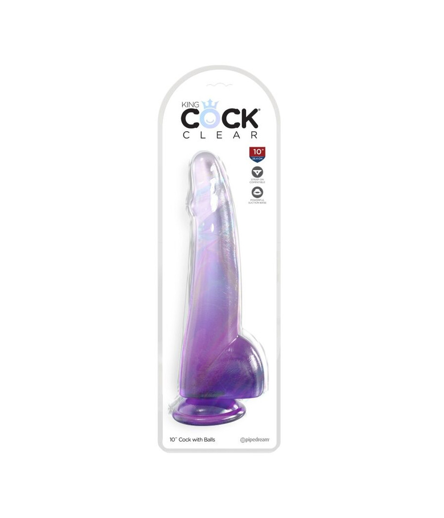 KING COCK - CLEAR DILDO WITH TESTICLES 19 CM PURPLE