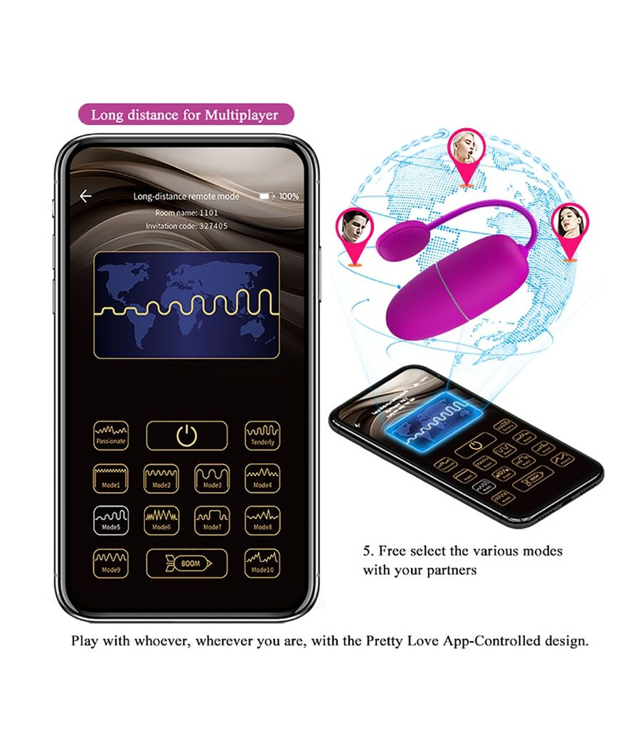 PRETTY LOVE - OVO VIBRANTE NINFA APP CONTROLADO ROXO