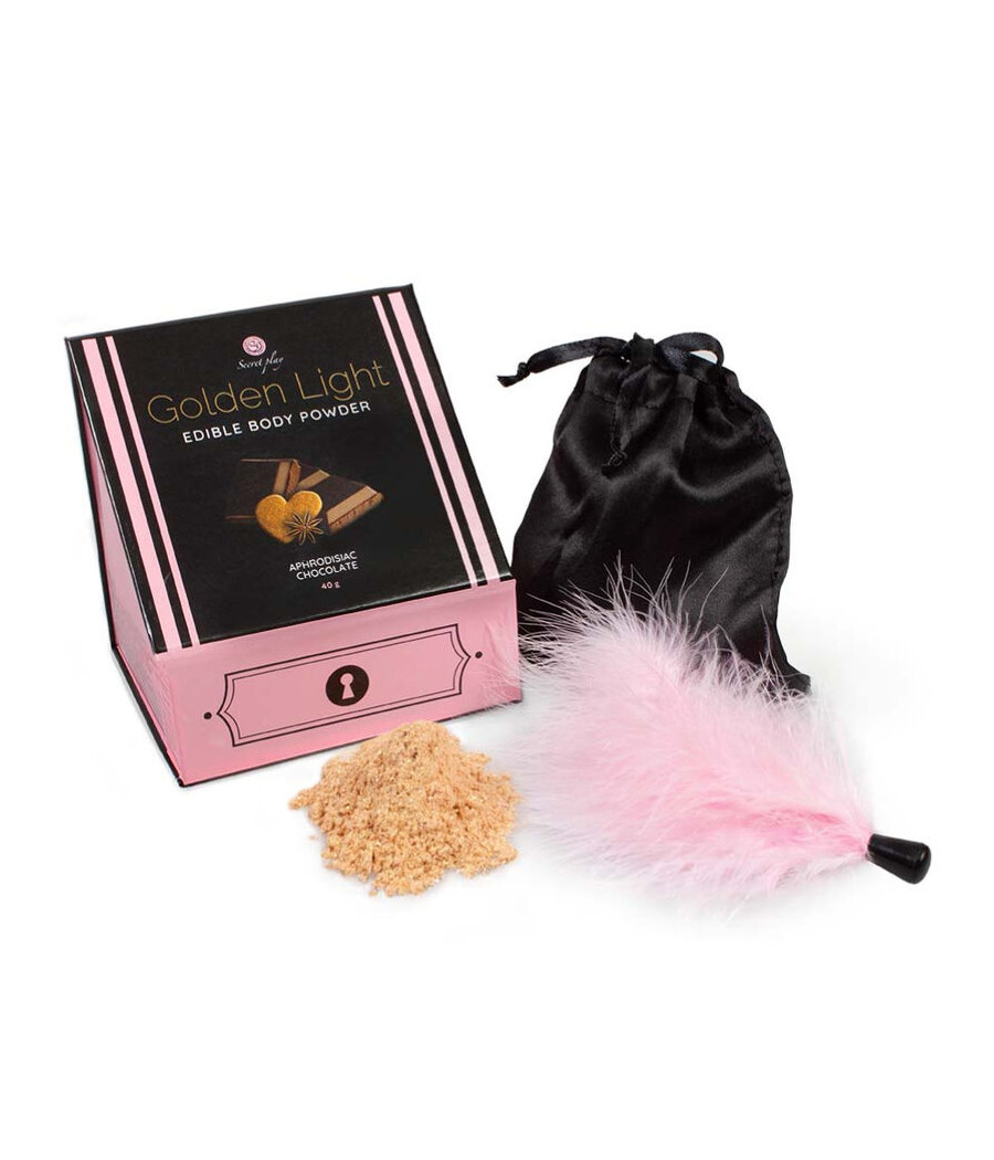 SECRETPLAY - GOLDEN LIGHT KIT POUDRE COMESTIBLE ET PLUME APHRODISIAQUE CHOCOLAT