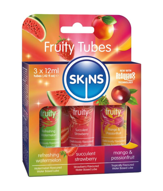 SKINS - KIT DE LUBRIFICANTES FRUTADOS: MELANCIA, MORANGO E MANGA - 3 x 12 ML