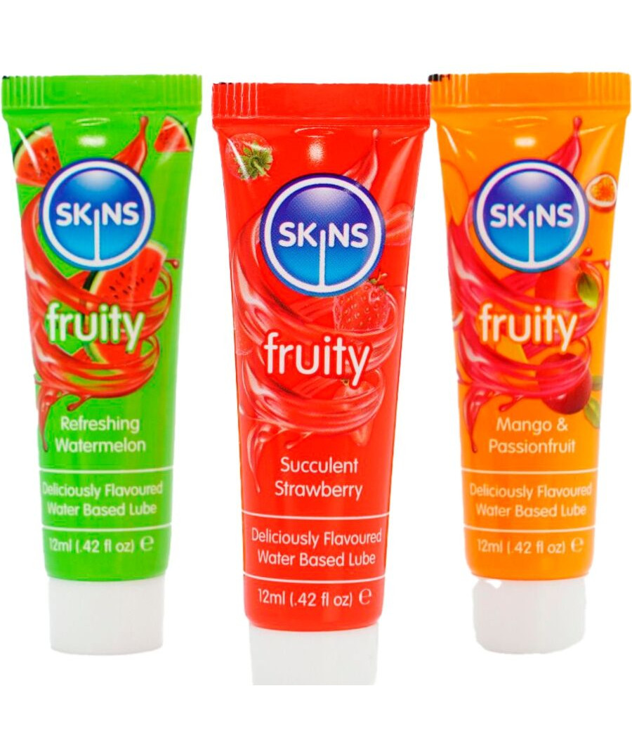 KIT DE LUBRIFIANTS FRUITÉS SKINS - PASTÈQUE, FRAISE ET MANGUE 3 x 12 ML