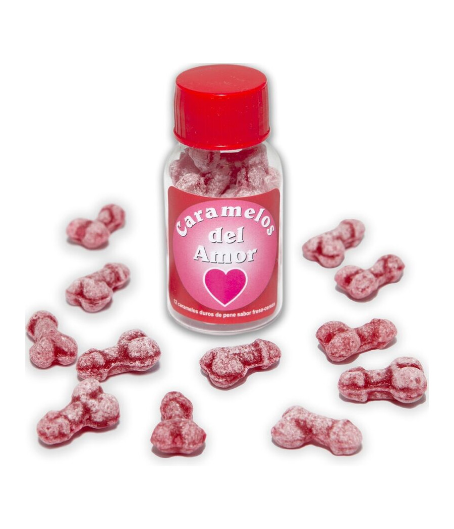 DIABLO PICANTE - 12 DOCES DE AMOR EM FORMA DE PÊNIS MORANGO/CEREJA