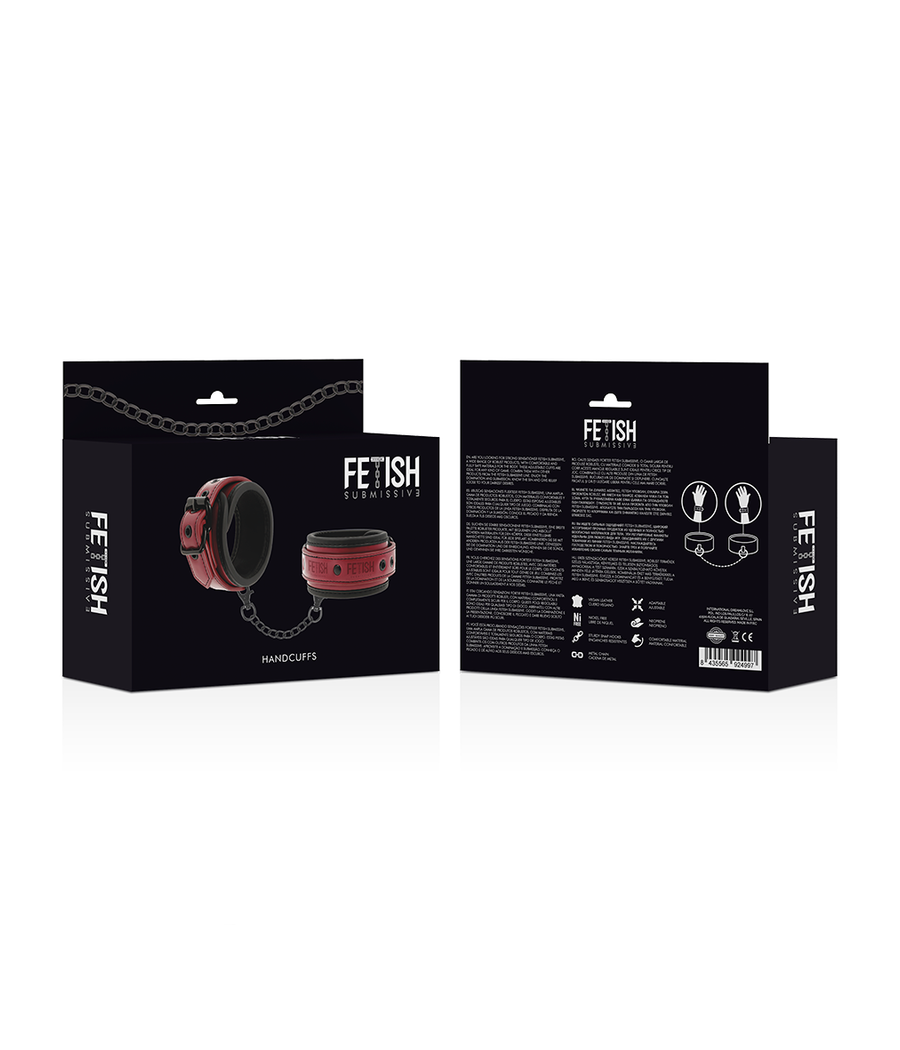 FETISH SUBMISSIVE DARK ROOM - VEGAN LEATHER HANDCUFFS WITH NEOPRENE LINING