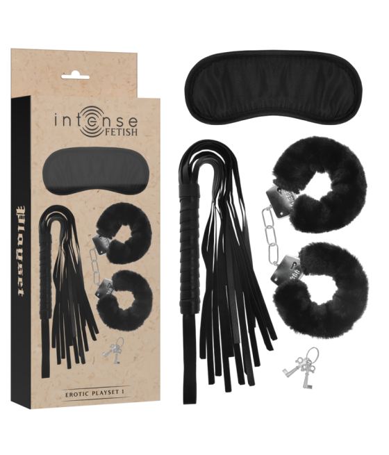 INTENSE - FETISH PLAYSET EROTICO 1 CON MANETTE, MASCHERA CIECA E FLOGGER