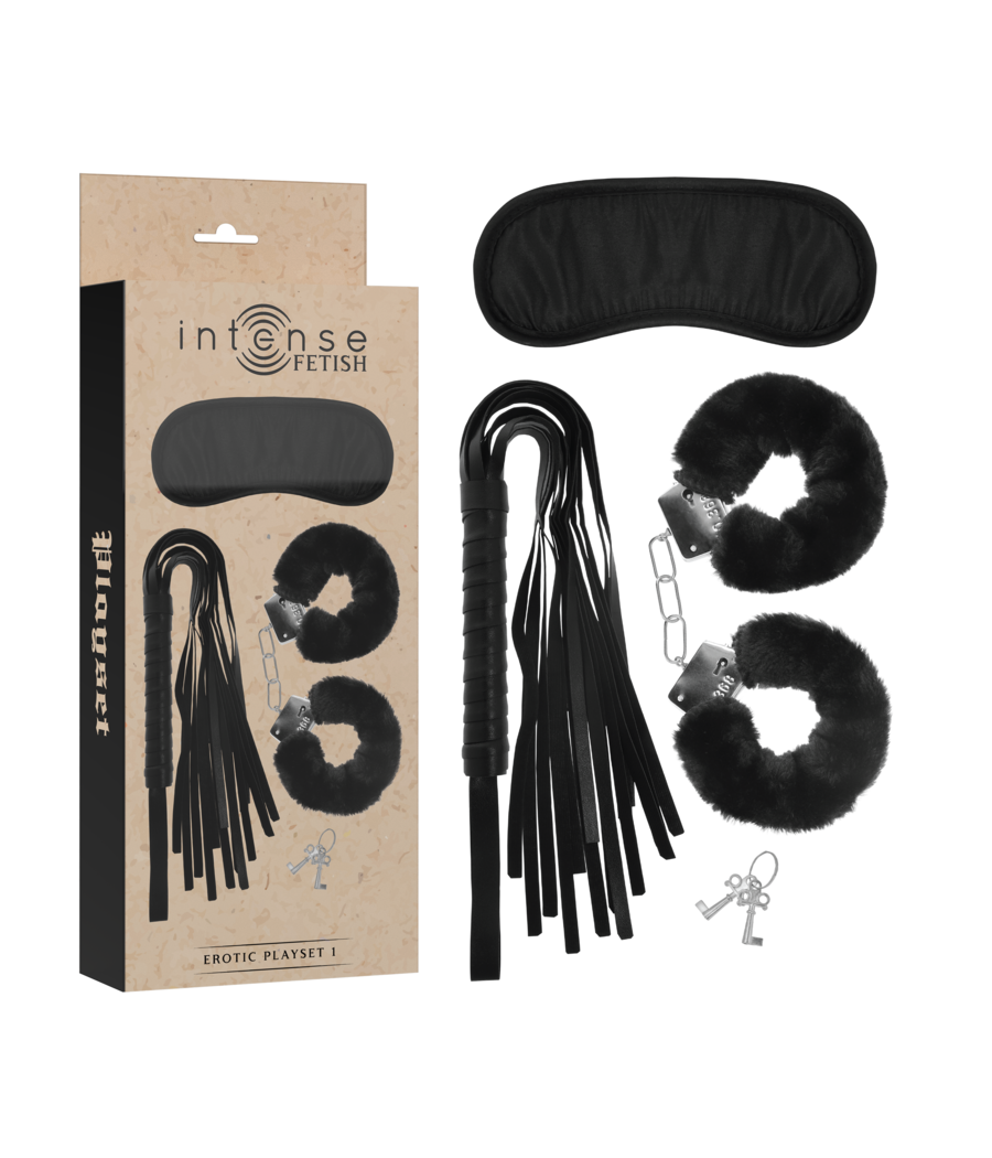 INTENSE - FETISH PLAYSET EROTICO 1 CON MANETTE, MASCHERA CIECA E FLOGGER