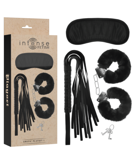INTENSE - FETISH EROTIKSPIELSET 1 MIT HANDSCHELLEN, BLINDMASKE UND PEITSCHE