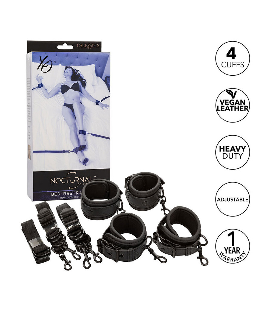 CALEXOTICS - NOCTURNAL BED RESTRAINTS LEATHER ADJUSTABLE BLACK