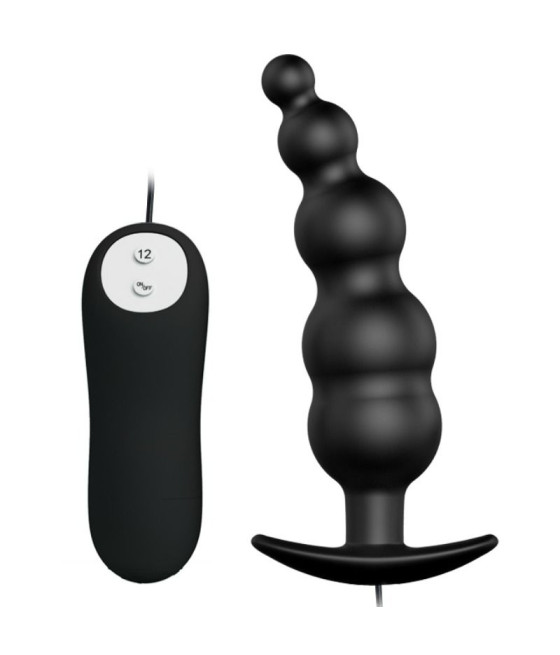 PRETTY LOVE - PLUG ANAL SILICONA ESTIMULACIÓN EXTRA Y 12 MODOS VIBRACIÓN NEGRO CONTROL REMOTO