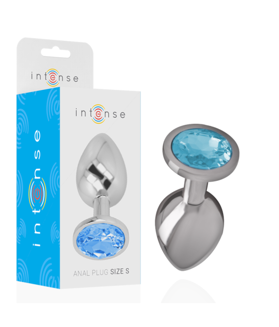 INTENSE - PLUG ANAL EN MÉTAL ALUMINIUM AVEC CRISTAL BLEU TAILLE S