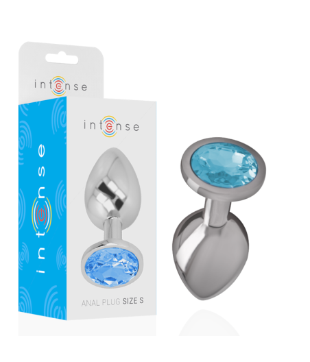 INTENSE - PLUG ANALE IN METALLO ALLUMINIO CON CRISTALLO BLU TAGLIA S