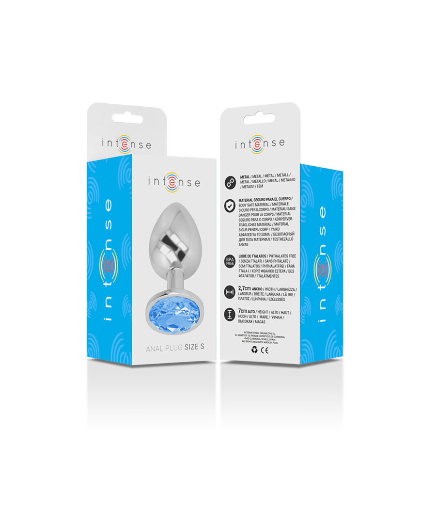 INTENSE - PLUG ANAL EN MÉTAL ALUMINIUM AVEC CRISTAL BLEU TAILLE S