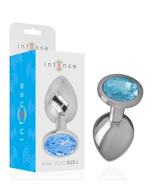 INTENSE - PLUG ANAL EN MÉTAL ALUMINIUM AVEC CRISTAL BLEU TAILLE L