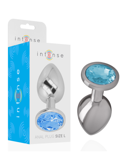 INTENSE - PLUG ANAL EN MÉTAL ALUMINIUM AVEC CRISTAL BLEU TAILLE L