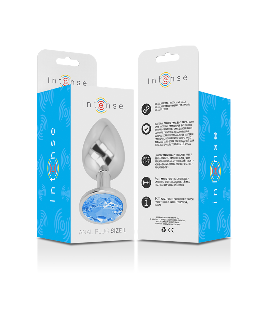 INTENSE - ANALPLUG AUS ALUMINIUMMETALL MIT BLAUEM KRISTALL, GRÖSSE L