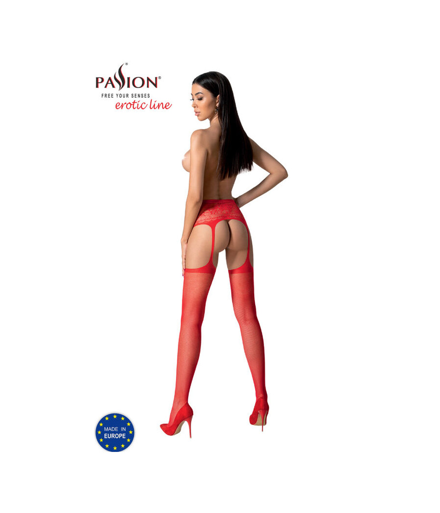 PASSION - S028 ROTE STRÜMPFE MIT GARTER, EINE GRÖSSE