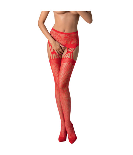 PASSION - S027 BAS ROUGES AVEC JARRETIÈRE TAILLE UNIQUE
