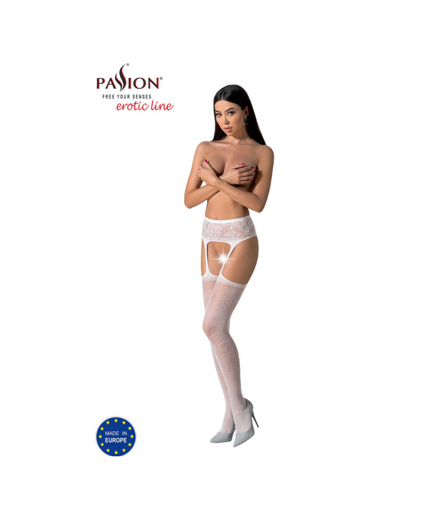PASSION - S028 BAS BLANCS AVEC JARRETIÈRE TAILLE UNIQUE