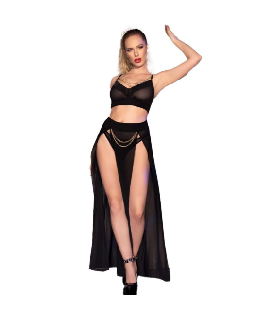 CHILIROSE - CR 4672 BLACK TOP SKIRT AND THONG WITH GOLDEN CHAINS XL