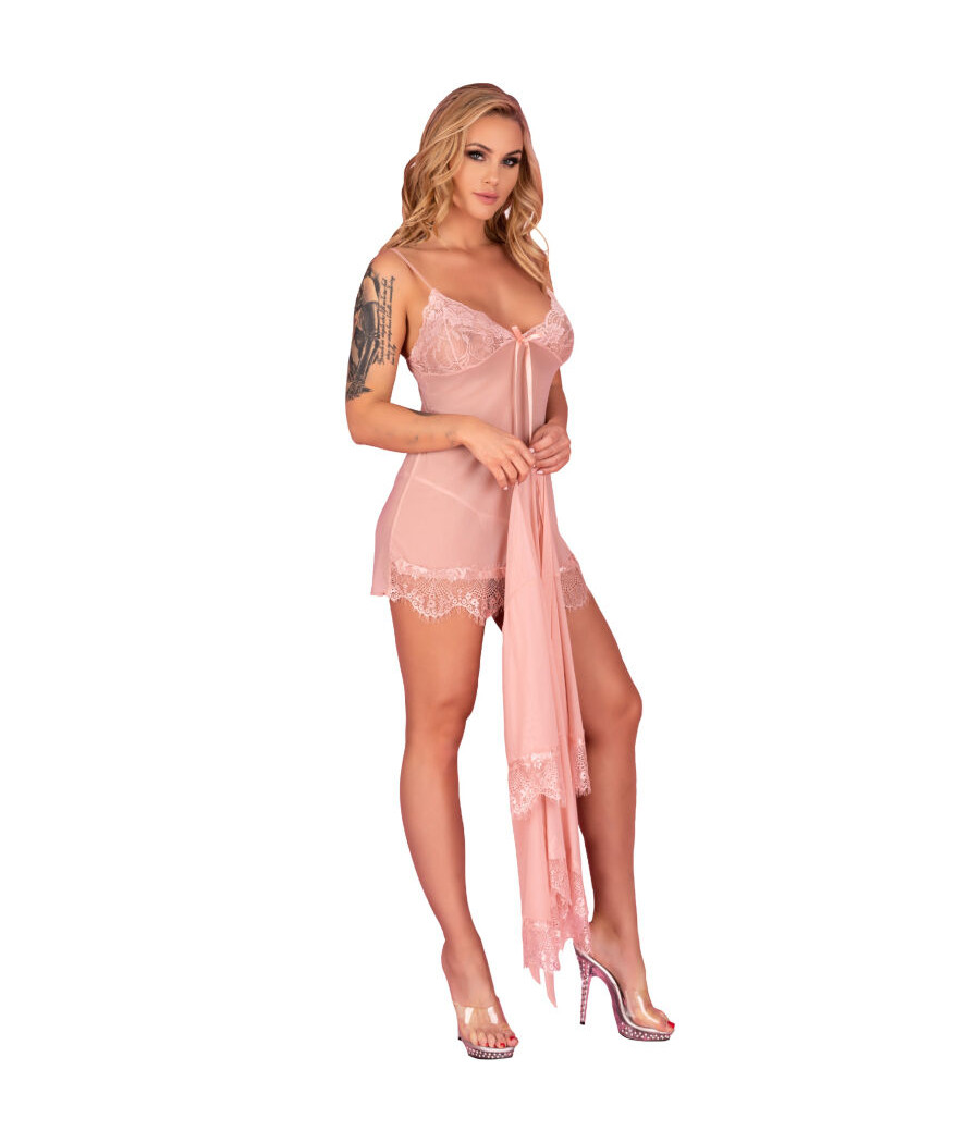 LIVCO CORSETTI FASHION - BABYDOLL HYEONA 1710 + THONG ROSE L
