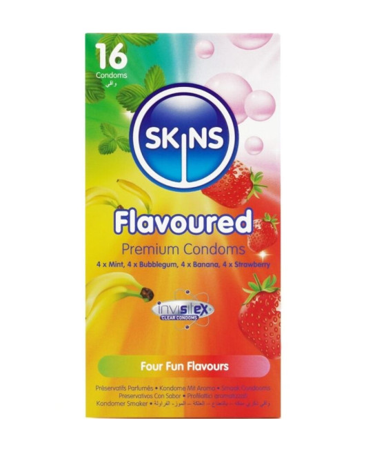 SKINS - PREMIUM-KONDOME MIT VERSCHIEDENEN GESCHMACKSRICHTUNGEN, 16ER-PACK