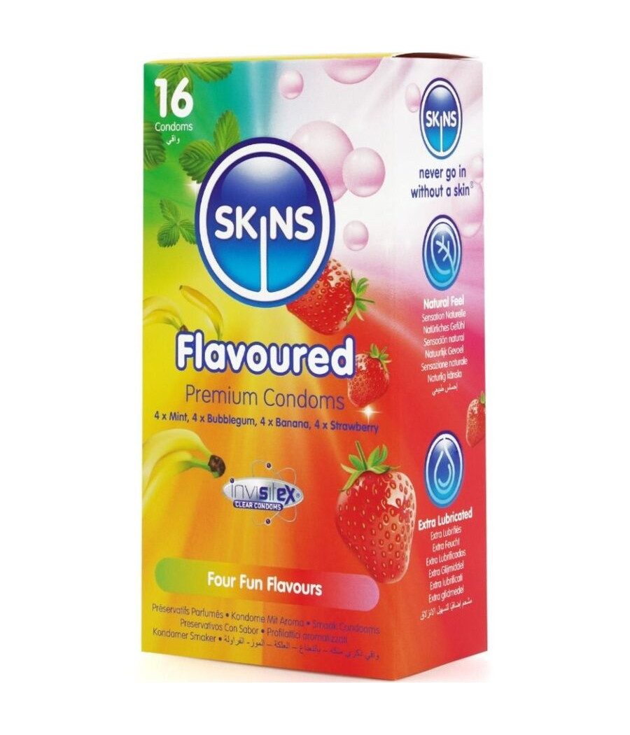 SKINS - PRESERVATIVOS PREMIUM MULTI SABORES PACOTE COM 16