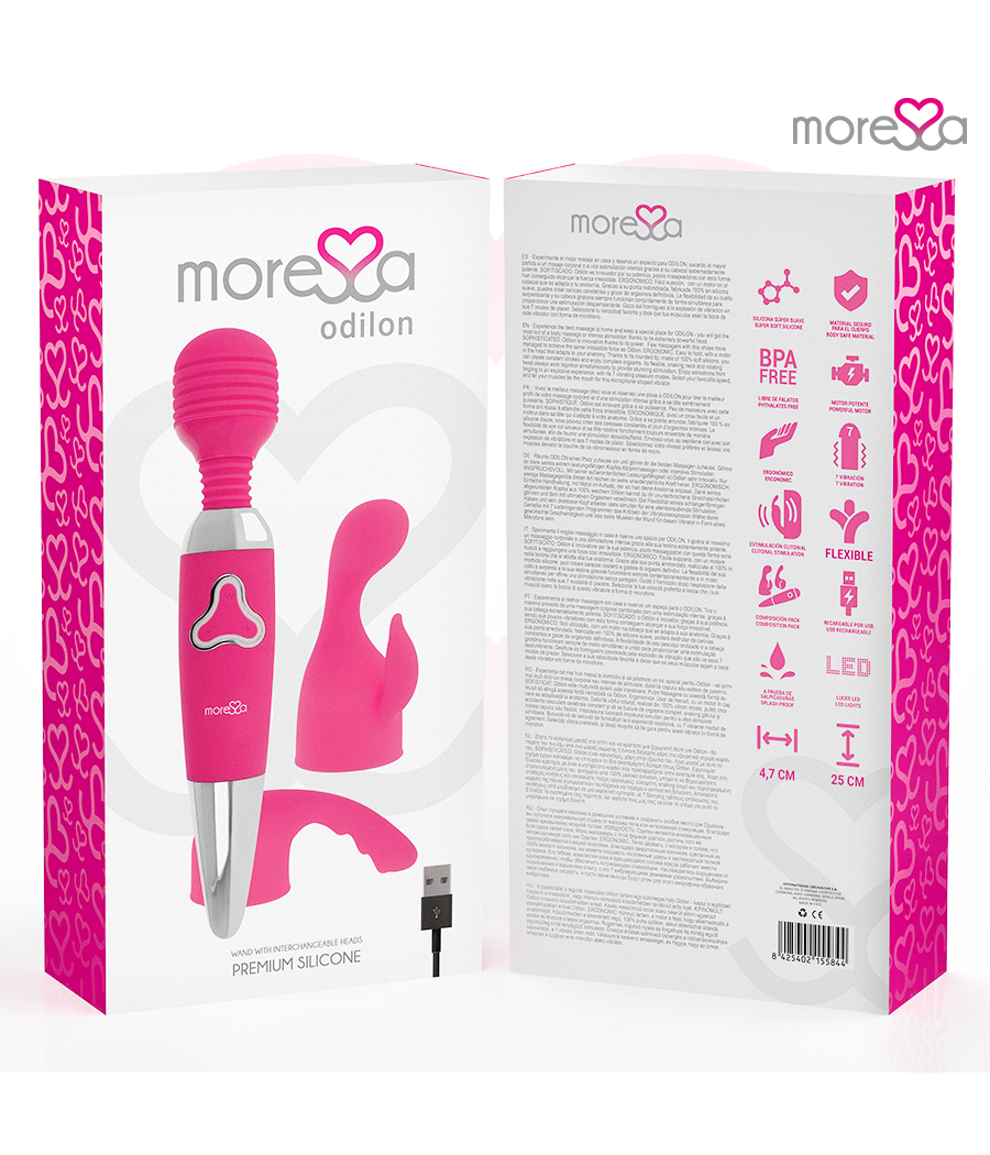 MORESSA - ODILON WAND POTENTE MOTOR MAS DOS CABEZALES PREMIUM SILICONE RECARGABLE