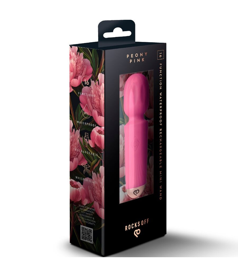 ROCKS-OFF - MINI BAGUETTE RECHARGEABLE 16 FONCTIONS ROSE PIVOINE